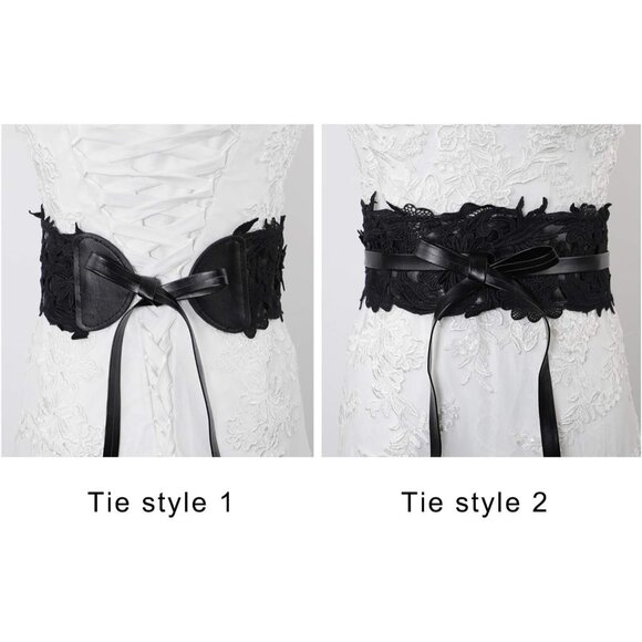 Womens Faux Leather Lace Wrap Belt Wide Boho Waist Band for Dresses and Outfits - Picture 4 of 7